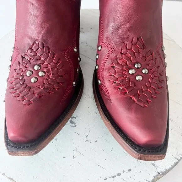 Lane COSSETTE Womens Cowboy Booties 9 Western Cowgirl Red Leather  Short Boots - Picture 7 of 13